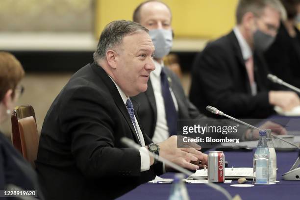 Michael Pompeo, U.S. Secretary of State, speaks during the Quadrilateral Security Dialogue ministerial meeting in Tokyo, Japan, on Tuesday, Oct. 6,...