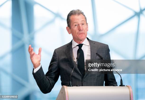 October 2020, Berlin: Mathias Döpfner, CEO of Axel Springer SE, speaks to the guests at the opening of the new Axel Springer building. Photo: Kay...