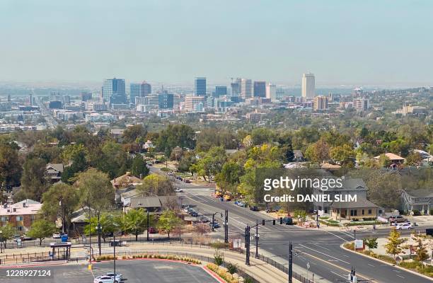 General view of downtown Salt Lake City, Utah is seen on October 6, 2020. - On October 7 Democratic Vice Presidential nominee Kamala Harris and Vice...