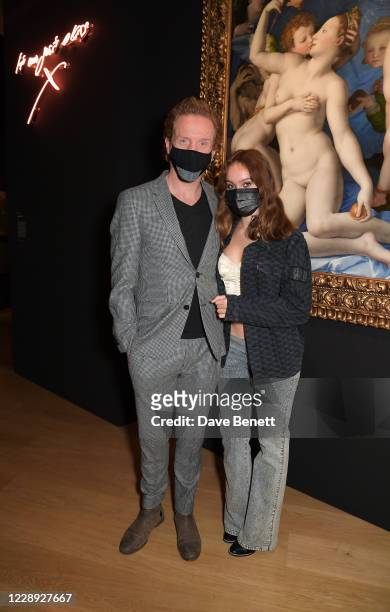 Damian Lewis and Manon McCrory-Lewis attend the private view of the newly opened 'Artemisia' & 'Sin' exhibitions at The National Gallery on October...