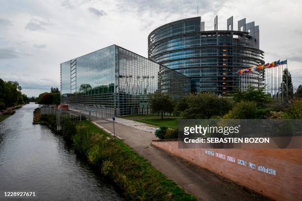 Picture taken on October 6, 2020 shows the European Parliament in Strasbourg, eastern France.