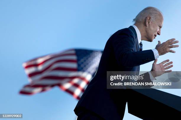 Former US Vice President Joe Biden, Democratic presidential candidate, speaks at the Lodges at Gettysburg October 6 in Gettysburg, Pennsylvania....