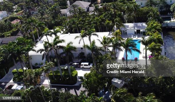 Aerial view of Jeffrey Epstein's waterfront Palm Beach, Florida, home on El Brillo Way, on Ocotber 2, 2020.