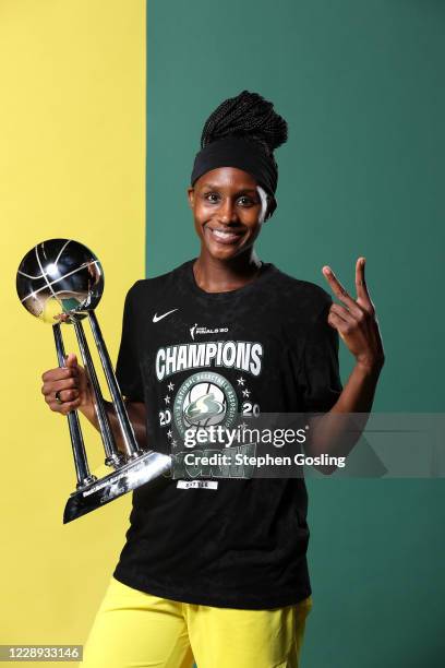 Crystal Langhorne of the Seattle Storm poses for a portrait with the WNBA Championship Trophy after winning Game 3 of the 2020 WNBA Finals against...