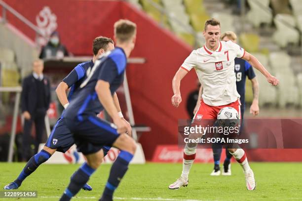Arkadiusz Milik of Poland seen in action during a football friendly match between Poland and Finland at the Energa Stadium in Gdansk. .