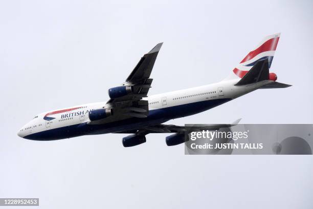 British Airways Boeing 747 aircraft makes a flypast over London Heathrow airport on it's final flight, in London on October 8, 2020. - British...