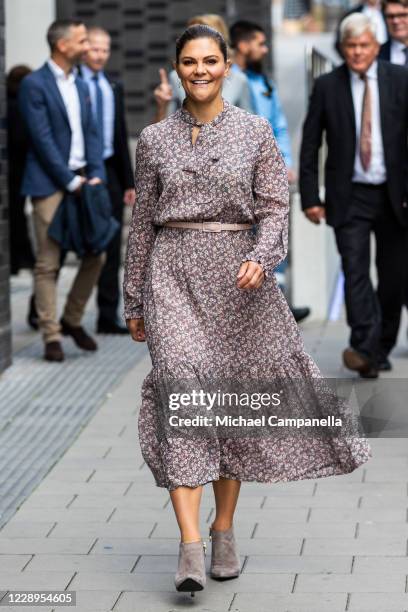 Crown Princess Victoria of Sweden attends an inauguration ceremony for a sculpture of Swedish childrens book author Astrid Lindgren at the Astrid...