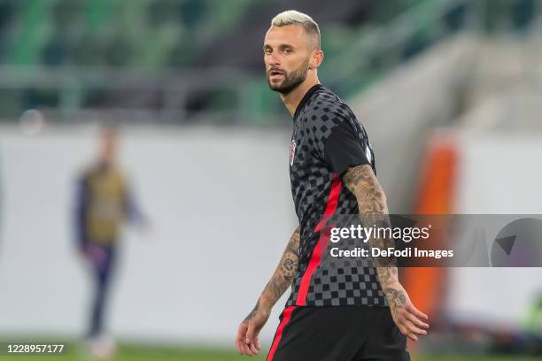 Marcelo Brozovic of Croatia Looks on during the international friendly match between Switzerland and Croatia at Kybunpark on October 7, 2020 in St...