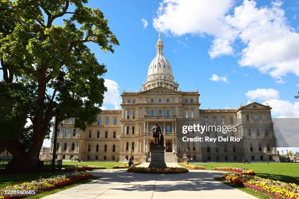 The Michigan State Capitol building is seen on October 8, 2020 in Lansing, Michigan. Federal authorities announced today that six men linked to a...