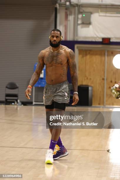 LeBron James of the Los Angeles Lakers during practice and media availability as part of the 2020 NBA Finals on October 8, 2020 at AdventHealth Arena...