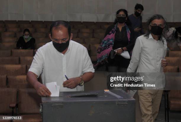 Faculty members take part in the Panjab University Teachers Association election at English Auditorium inside Panjab University campus, on October 8,...