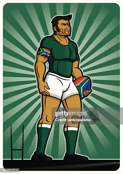 ilustraciones, imágenes clip art, dibujos animados e iconos de stock de jugador de rugby de sudáfrica - jersey de rugby