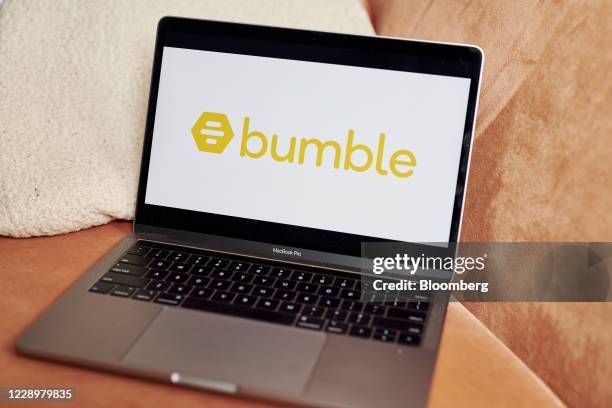 The logo for Bumble is displayed on a laptop computer in an arranged photograph taken in the Brooklyn borough of New York, U.S., on Friday, Oct. 9,...