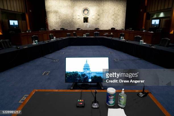 View inside the hearing room where the Senate Judiciary Committee will hold the confirmation hearing for Supreme Court Justice nominee Amy Coney...