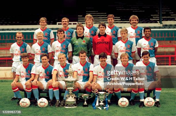 Blackburn Rovers line up for a team photograph at Ewood Park in Blackburn, England, circa August 1987. Back row : Ally Dawson, Ian Miller, Colin...