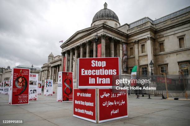 An exhibition calling for an end to executions in Iran on Trafalgar Square on October 10, 2020 in London, England. The exhibition, held by...