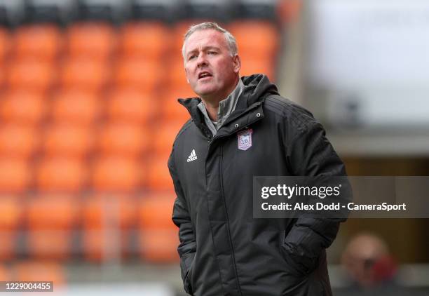 Ipswich Town manager Paul Lambert watches on during the Sky Bet League One match between Blackpool and Ipswich Town at Bloomfield Road on October 10,...