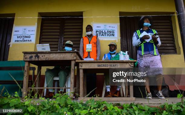 The officials independence Electoral Commission addressing voters as Election is about to began at sacred heart primary in schoolGbogi/Isikan, in...