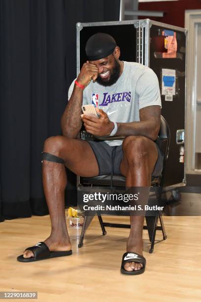 LeBron James of the Los Angeles Lakers seen following Game Four of the NBA Finals on October 6, 2020 at AdventHealth Arena in Orlando, Florida. NOTE...