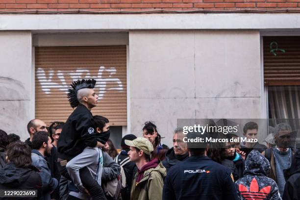 People protesting against the eviction of La Morada, a self-managed squatted social center.