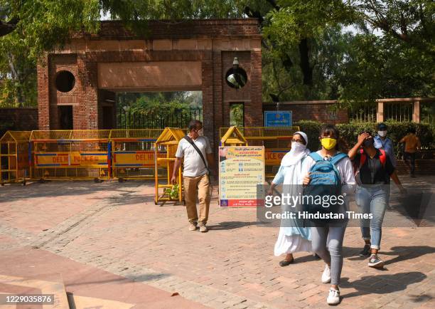 Students seen at Delhi University North Campus, on October 12, 2020 in New Delhi, India. On the first day of admissions for merit-based undergraduate...