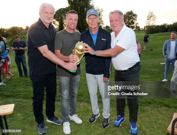 Rudi Voeller, Lothar Matthaeus, Franz Beckenbauer and Andreas "Andy" Brehme during the gala for the 30th anniversary celebration of the German World...