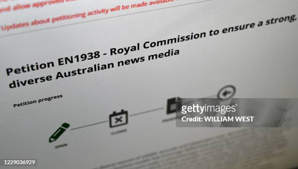 Photo illustration taken in Melbourne on October 13, 2020 shows an online petition launched by former prime minister Kevin Rudd calling for an...