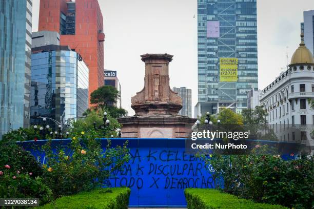 Metal fences were set up to protect the perimeter of the Christopher Columbus statue on October 12, 2020 in Mexico City, Mexico. The statue was...