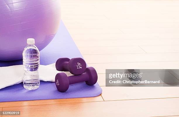 purple fitness ball - healthy lifestyle no people stock pictures, royalty-free photos & images