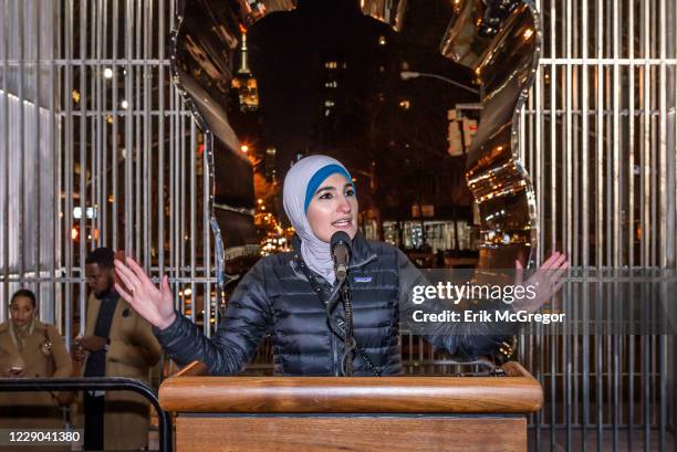 Palestinian-American activist Linda Sarsour - Hundreds of New Yorkers gathered in Washington Square Park on December 7 to stand up against Trumps...