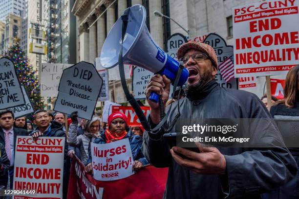 Reverend Brian Gibbs of the New York Council of Churches - About 500 protesters chanting Kill the Bill, Dont Kill Us! filled the street outside the...