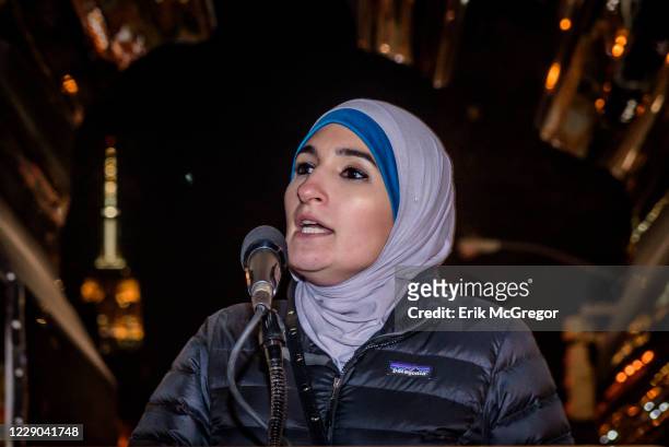 Palestinian-American activist Linda Sarsour - Hundreds of New Yorkers gathered in Washington Square Park on December 7 to stand up against Trumps...