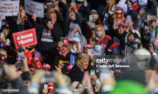 President Donald Trump arrives for a rally at the John Murtha Johnstown-Cambria County Airport on October 13, 2020 in Johnstown, Pennsylvania. White...