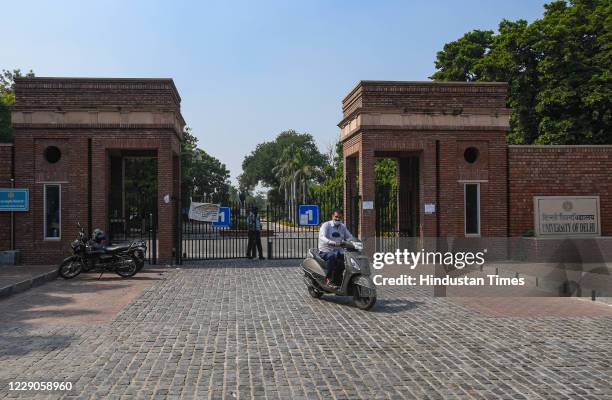 Deserted view of Delhi university due to Covid-19 pandemic after the first cut off list for admissions was released, at North campus, on October 10,...