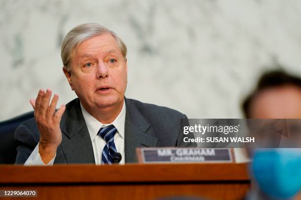 Senate Judiciary Committee Chairman Lindsey Graham speaks at the start of the third day of Senate Judiciary Committee confirmation hearings for...