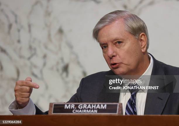 Senate Judiciary Committee Chairman Lindsey Graham speaks at the start of the third day of Senate Judiciary Committee confirmation hearings for...