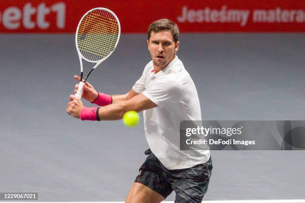 Mischa Zverev of Germany looks on during day two of the Bett1Hulks Indoor tennis tournament between Raven Klaasen, Oliver Marach and Alexander...