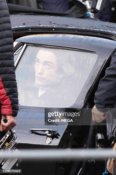 Robert Pattinson seen on the set of "The Batman" on October 14, 2020 in Liverpool, England.