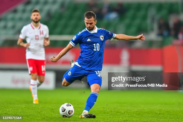 Miralem Pjanic of Bosnia and Herzegovina in action during the UEFA Nations League group stage match between Poland and Bosnia-Herzegovina at Stadion...