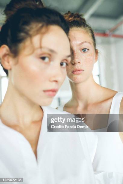 In this image released on October 14, Models pose backstage ahead of the Mehtap Elaidi show during Mercedes-Benz Istanbul Fashion Week at Galataport...