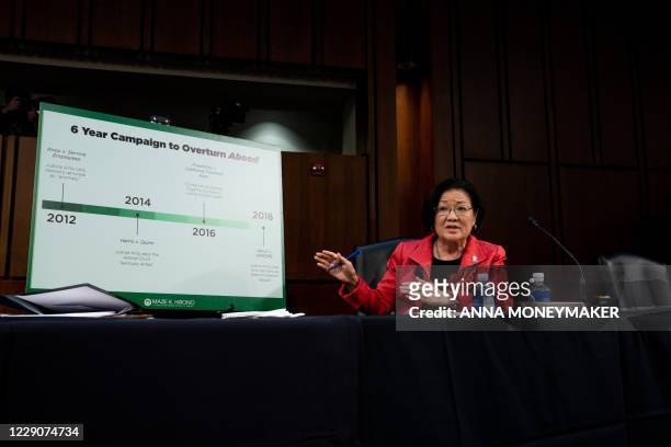 Senator Mazie Hirono, D-Hawaii, speaks during the third day of the confirmation hearing for Judge Amy Coney Barrett, President Donald Trump's Nominee...
