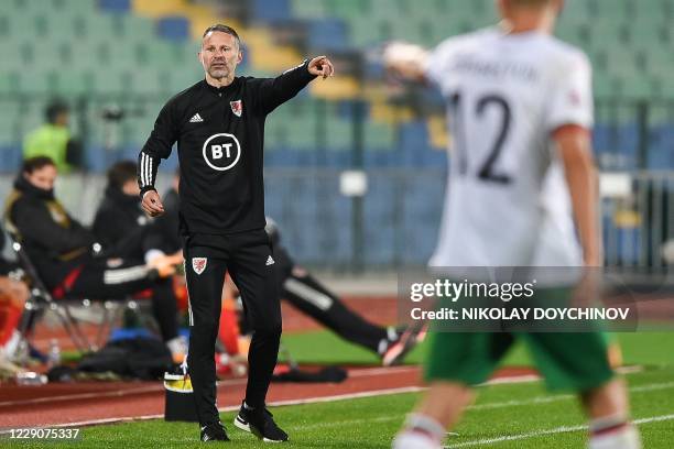 Wales's head coach Ryan Giggs gestures during the UEFA Nations League Group B4 football match between Bulgaria and Wales at Vasil Levski National...