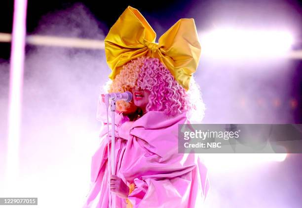 Show -- 2020 BBMA at the Dolby Theater, Los Angeles, California -- Pictured: In this image released on October 14, Sia performs onstage for the 2020...