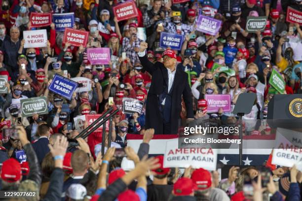 President Donald Trump gestures during a campaign rally in Des Moines, Iowa, U.S., on Wednesday, Oct. 14, 2020. Trump's re-election campaign is suing...