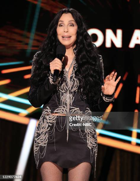 Show -- 2020 BBMA at the Dolby Theater, Los Angeles, California -- Pictured: In this image released on October 14, Cher speaks onstage for the 2020...