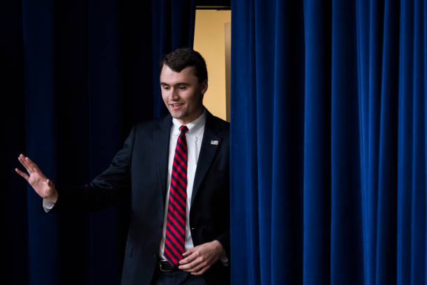Charlie Kirk, Founder and Executive Director of Turning Point USA, arrives to speak with President Donald J. Trump during a panel discussion at the...