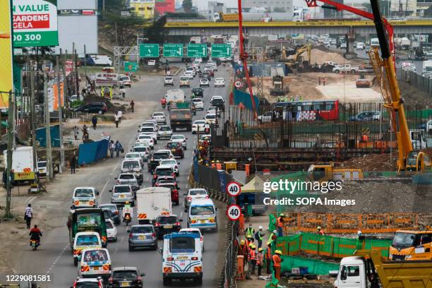 Heavy traffic building up at a section 2 of the Nairobi Expressway Project along Mombasa road. The Government of Kenya is constructing the Nairobi...