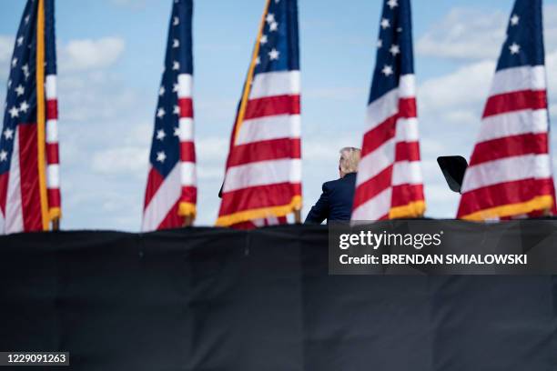 President Donald Trump speaks at a "Make America Great Again" rally on October 15 in Greenville, North Carolina.