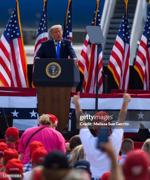 President Donald Trump speaks at a Make America Great Again rally at the Pitt-Greenville Airport on October 15, 2020 in Greenville, North Carolina....