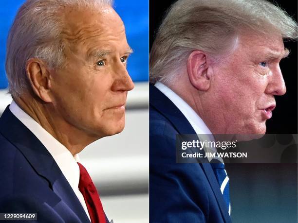 This combination of pictures created on October 15, 2020 shows Democratic Presidential candidate and former US Vice President Joe Biden participates...